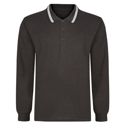 Bigdude Tipped Long Sleeve Polo Shirt Charcoal Marl